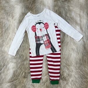 Carter’s Girls Size 4 Christmas Penguin Pajama Set Red White Striped Holiday PJs